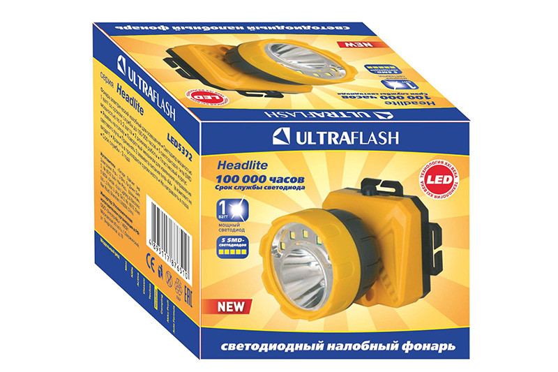 LED5372 Налобный фонарь желтый/черный ULTRAFLASH - фото 2 - id-p145226292