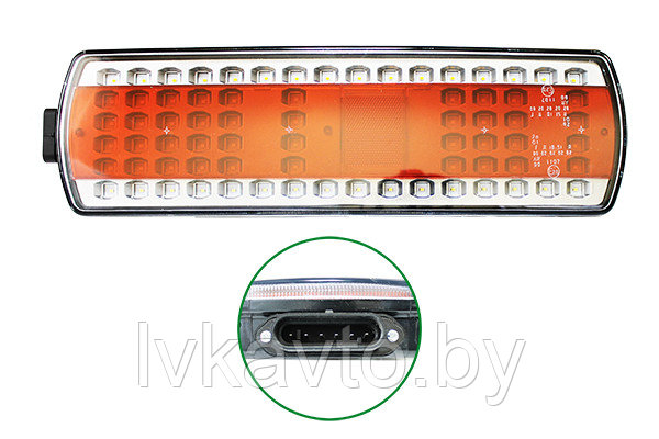 Фонарь задний LED 24V правый с разъемом (КамАЗ 5490, МАЗ, 112.08.69, 455х130х40мм, 76LED, 15,2W)