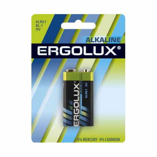Батарейка Ergolux 6LR61 Alkaline BL 1 (9B) 12/60, Китай - фото 1 - id-p145912585