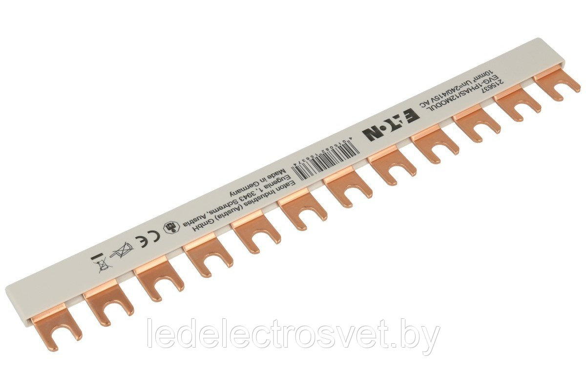 Шинка гребенчатая  EVG-1PHAS/12MODUL, 1P, 10мм2, 63А, вилка, на 12 соединений.