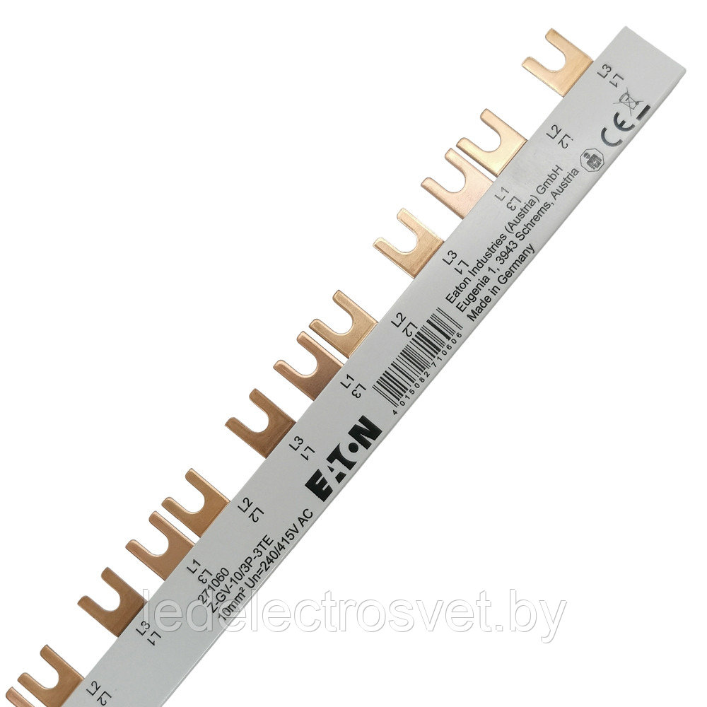 Шинка гребенчатая Z-GV-10/3P, 3P, 10мм2, 63А, вилка, на 19 авт. выкл. (1м)