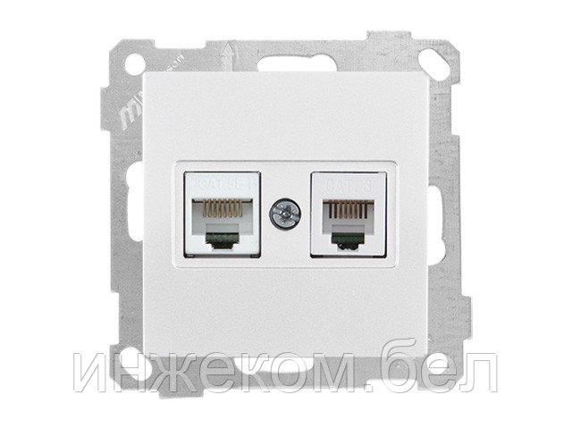 Розетка телефонная + компьютерная (RJ12+Cat5e, скрытая, без рамки) белая, DARIA, MUTLUSAN - фото 1 - id-p146037296