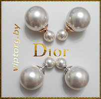 СЕРЬГИ-ПУСЕТЫ ДИОР ШАРИКИ с логотипом Dior.  Модель 1