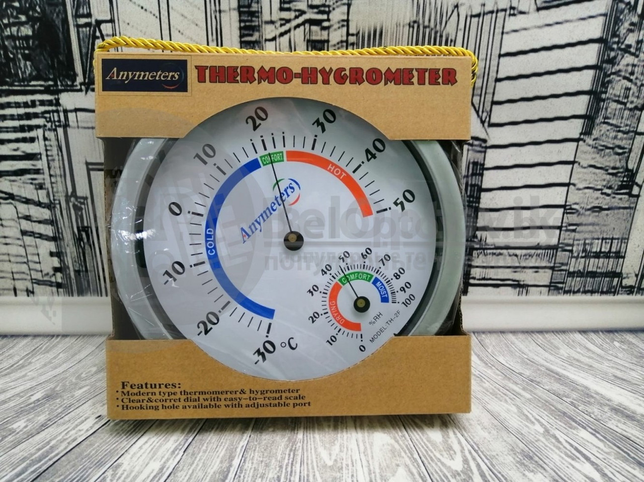 Термометр настенный с гигрометром Anymeters ТН-2F, механический, от -30 до 50C (20 см) - фото 2 - id-p146051106