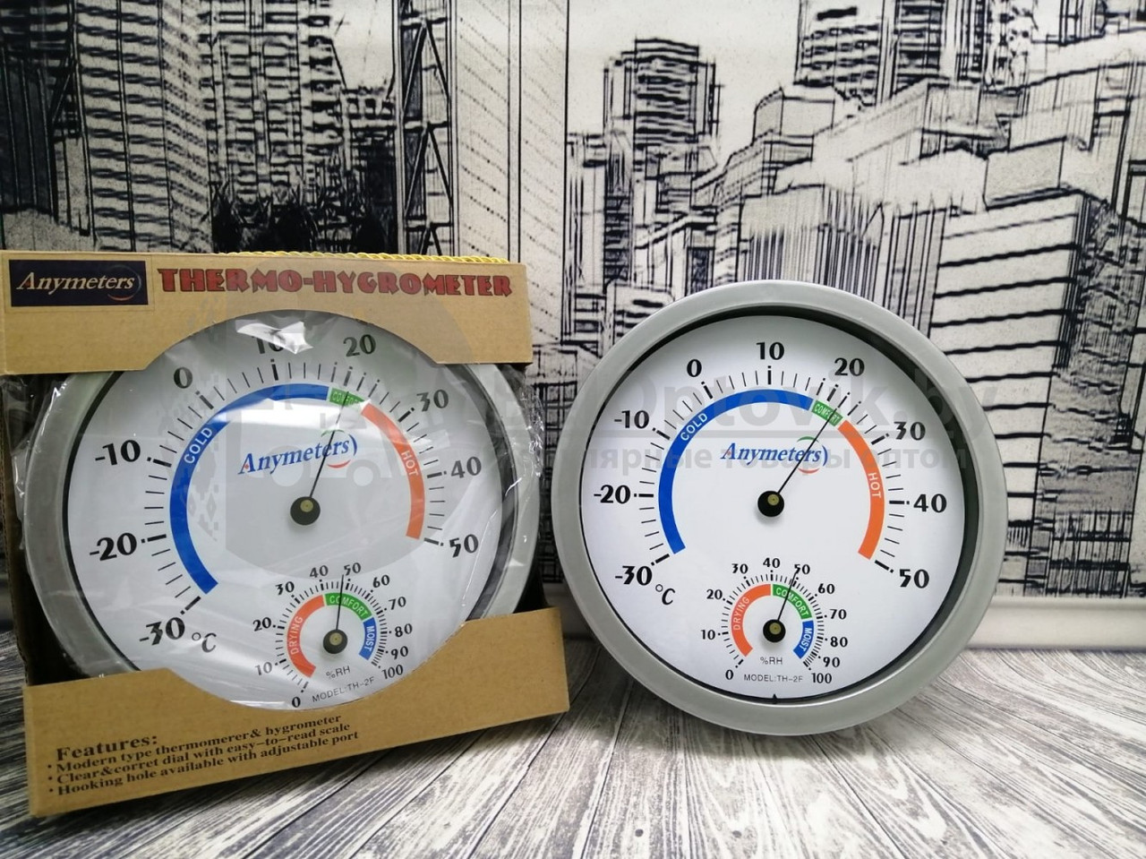 Термометр настенный с гигрометром Anymeters ТН-2F, механический, от -30 до 50C (20 см) - фото 5 - id-p146051106