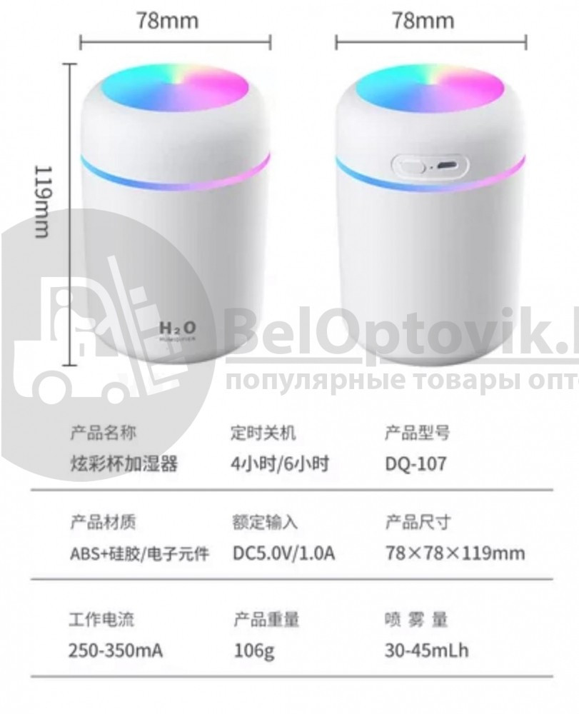 Аромадиффузор светодиодный (увлажнитель воздуха ароматический) Humidfier DQ-107, 300 ml (220V) Белый - фото 2 - id-p146052867