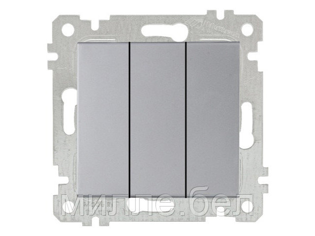 Выключатель 3-клав. (скрытый, без рамки, пруж. зажим) серебро, RITA, MUTLUSAN (10 A, 250 V, IP 20) - фото 1 - id-p142530985