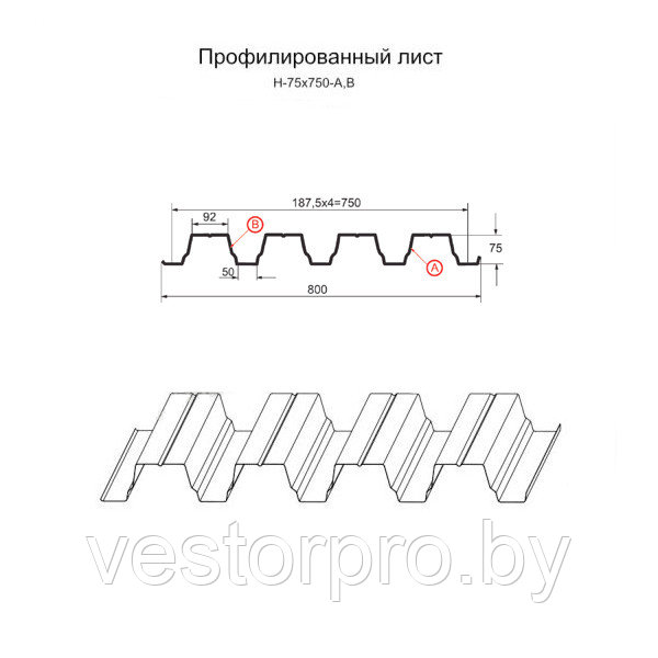 Профнастил H75 0.7мм полиэстер односторонний глянец - фото 2 - id-p4104478