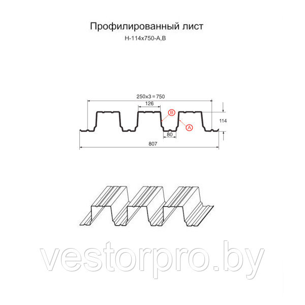 Профнастил Н114 0.8мм оцинкованный бесцветный - фото 3 - id-p71909318