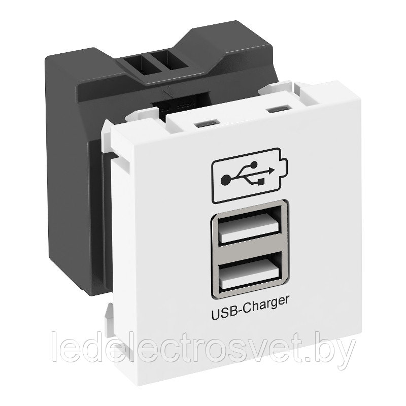 Мультимед. рамка MTG-2UC1.2 RW1 с разъемом 2xUSB, 2х600 мА, 2М, пр. вывод, белый, поликарб.