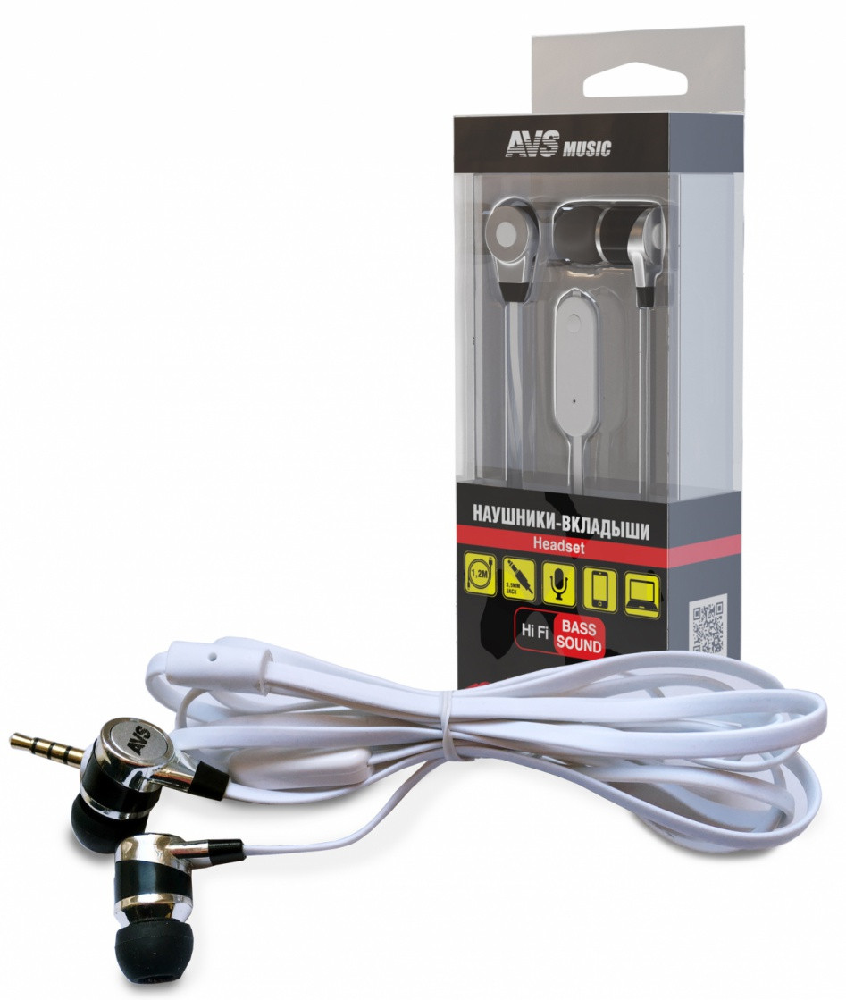 Наушники-вкладыши с микрофоном AVS MH-210 (плоский кабель) - фото 1 - id-p117739522