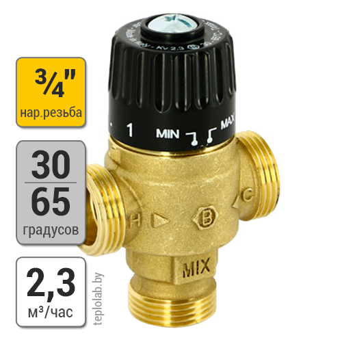 Трехходовой клапан термостатический Uni-Fitt 3/4" НР, 2,3 - фото 1 - id-p146112056