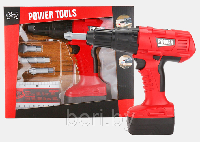 T1401 Электродрель, шуруповерт детский, дрель с насадками на батарейках, "Power Tools"