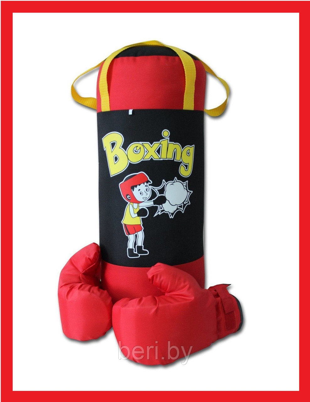 НБ-002-ЧКр/ПР2 НАБОР для бокса: груша 50 см х Ø20 см, с перчатками, черный+красный BOXING, ткань "Оксфорд" - фото 1 - id-p146152830