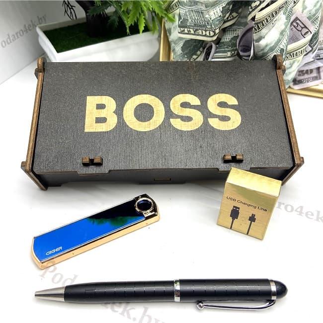 Подарочный набор «BOSS» USB зажигалка+ ручка - фото 1 - id-p146162242