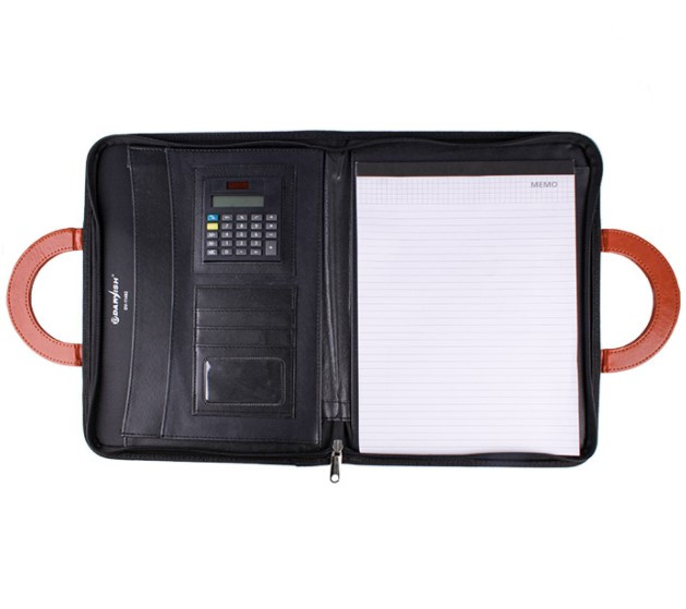 Папка бизнес-органайзер к/з 33х25см + калькулятор + блок А4, с ручками (коричневый) - фото 2 - id-p146187911