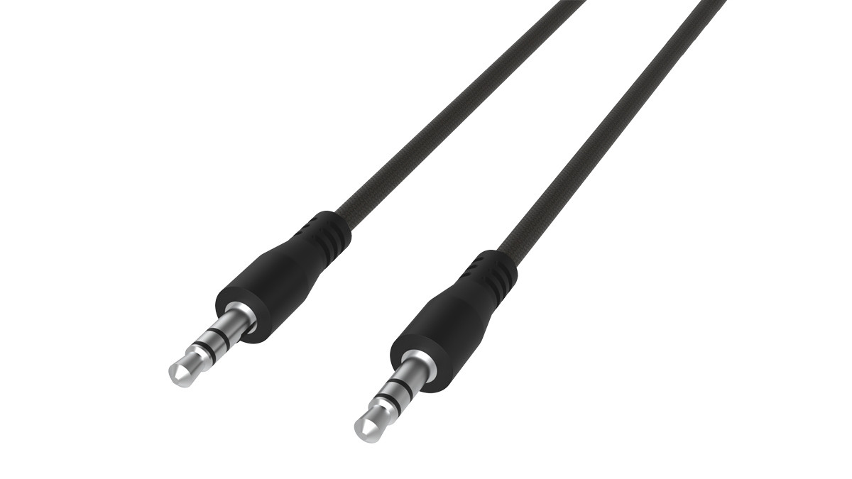AUX кабель 3,5 на 3,5 мм RITMIX RCC-240, 3pin, 1 метр, веревочная оплетка, черный цвет - фото 1 - id-p146203003