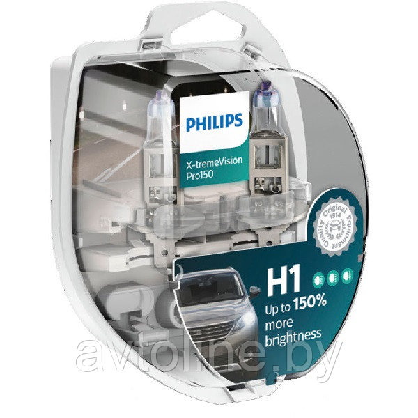 Автомобильная лампа PHILIPS H1 X-tremeVision Pro150 (комплект 2 шт) 12258XVPS2