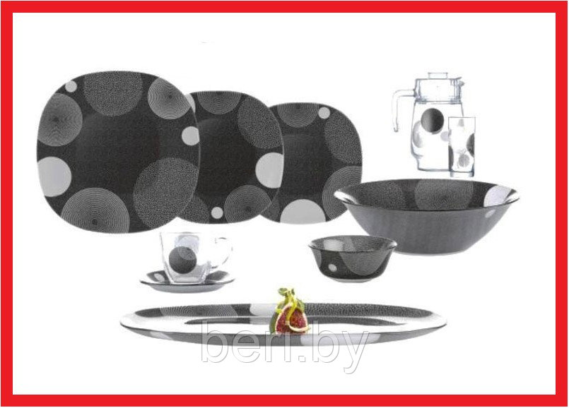 N5274 Столовый сервиз Luminarc Carine Const Black Neo, 46 предметов, 6 персон, набор тарелок