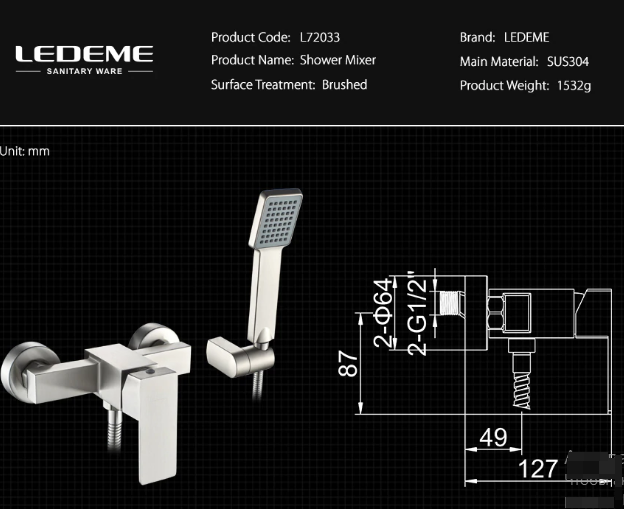 Смеситель для душа из нержавеющей стали LEDEME L72033 - фото 9 - id-p143778576