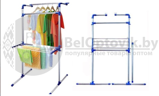 Двухуровневая вешалка (стойка-сушилка) для одежды Multi-Purpose Drying Rack, Stainless Steel напольная, - фото 9 - id-p140114772