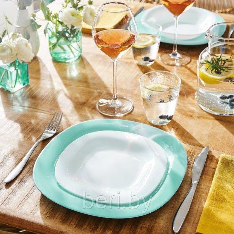 P7627 Столовый сервиз Luminarc Carine Light Turquoise&White, набор тарелок, 19 предметов - фото 6 - id-p146270459
