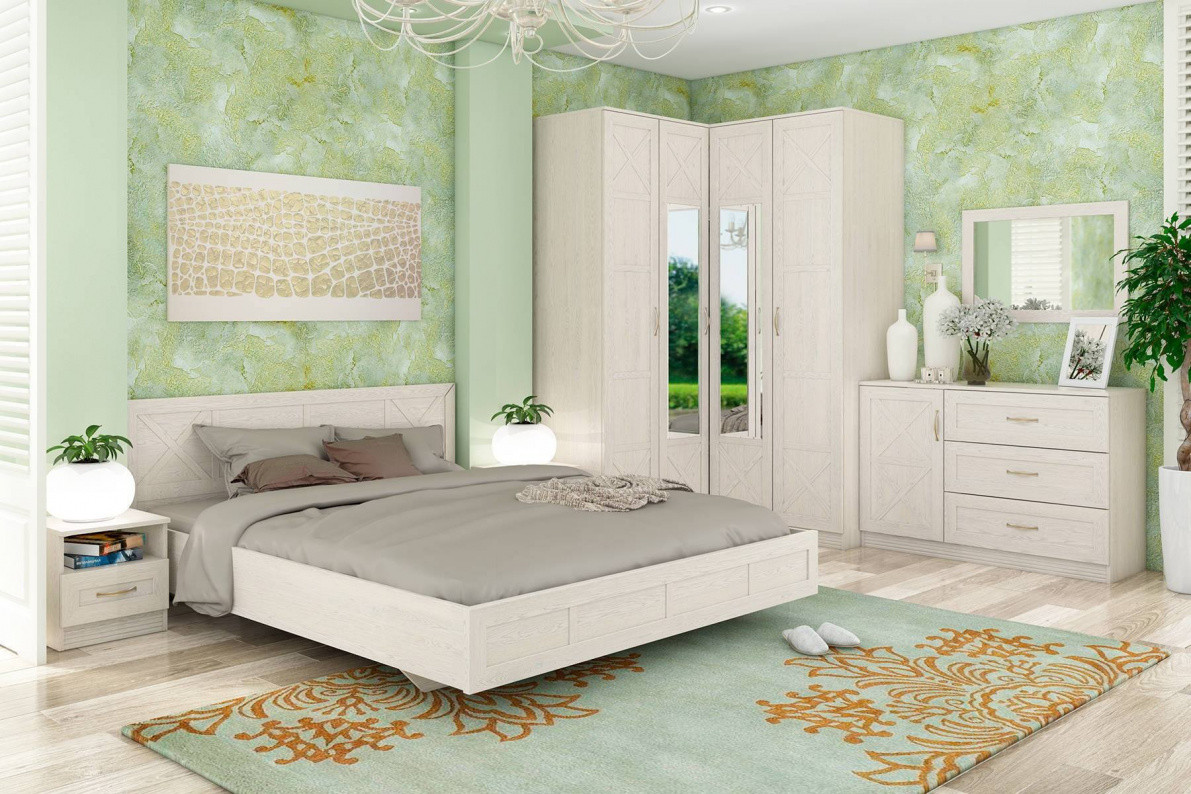 Спальня Лозанна модульная набор 2 (с основанием) в цвете дуб белый фабрика Stolline - фото 7 - id-p50216719