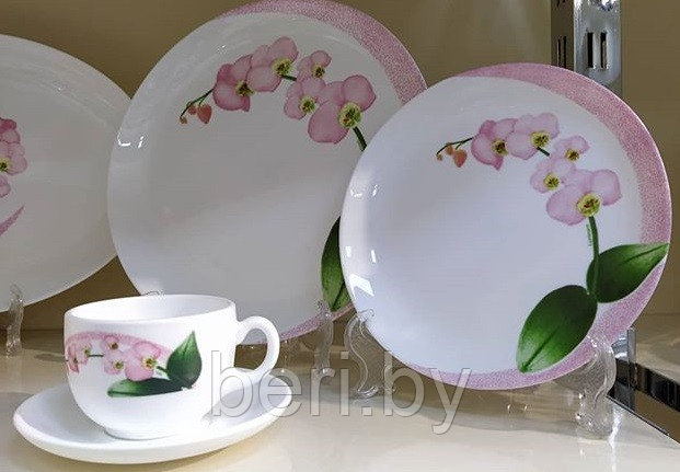 P9939 Столовый сервиз Luminarc Pink Orchid Розовая орхидея, 46 предметов, 6 персон, набор тарелок - фото 7 - id-p146272907