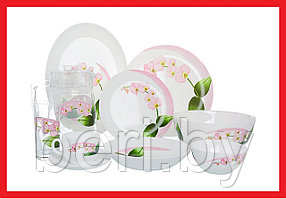 P9939 Столовый сервиз Luminarc Pink Orchid Розовая орхидея, 46 предметов, 6 персон, набор тарелок
