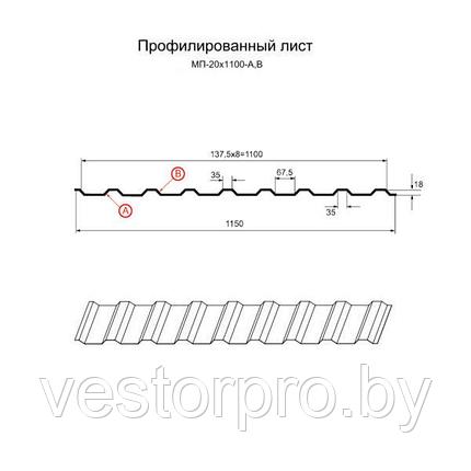 Металопрофиль для забора МП20 полиэстер односторонний глянец, фото 2