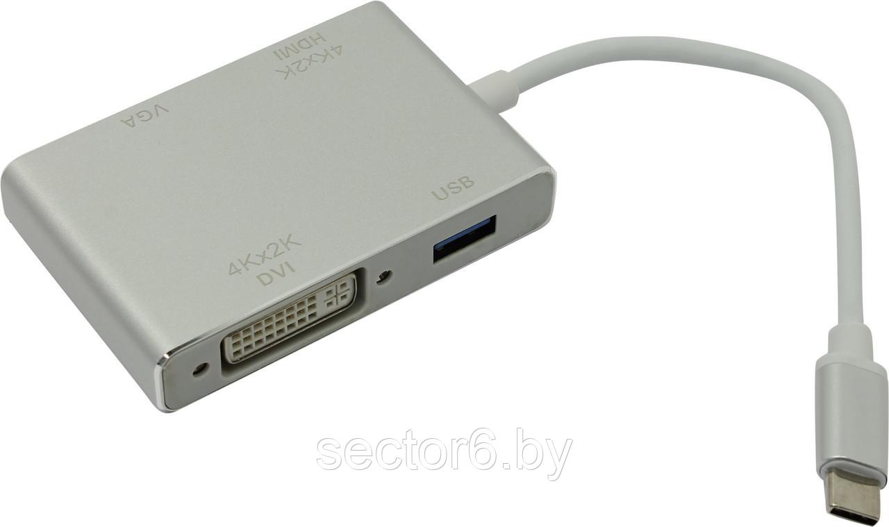 Кабель-адаптер  USB-C ->  HDMI(F)+VGA(15F)+DVI(F)+USB3.0