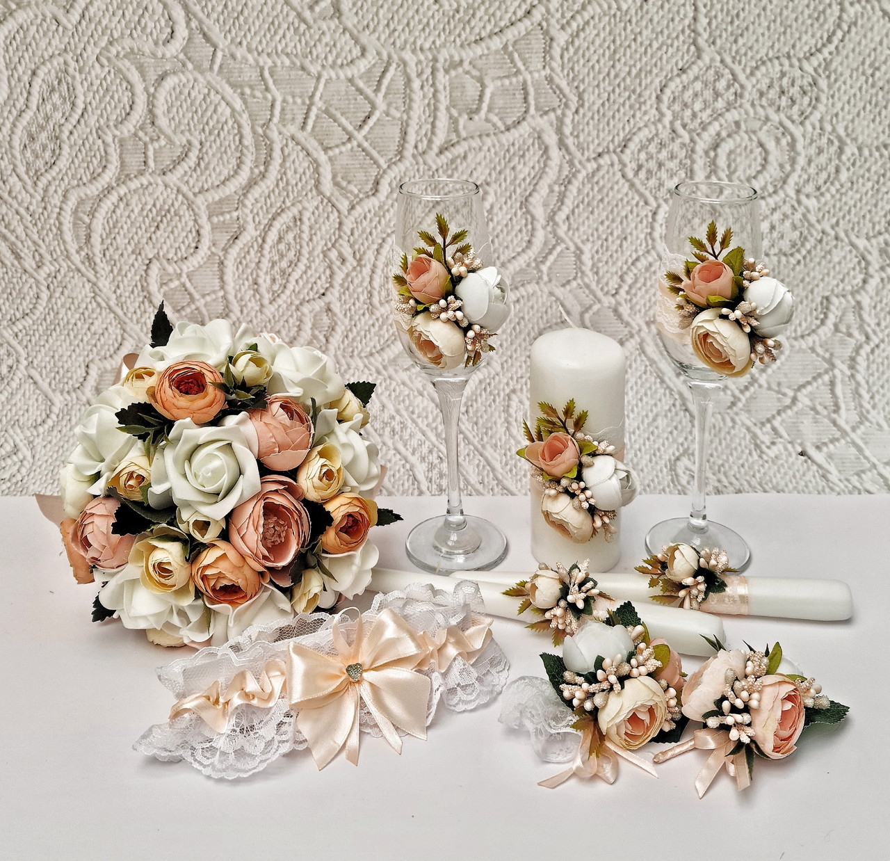 Свадебный набор "Пионы" в персиковом цвете (mini)