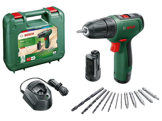 Аккум. дрель-шуруповерт BOSCH EasyDrill 1200 в чем. + набор сверл и бит (12.0 В, 2 акк., 1.5 А/ч Li-Ion, 2