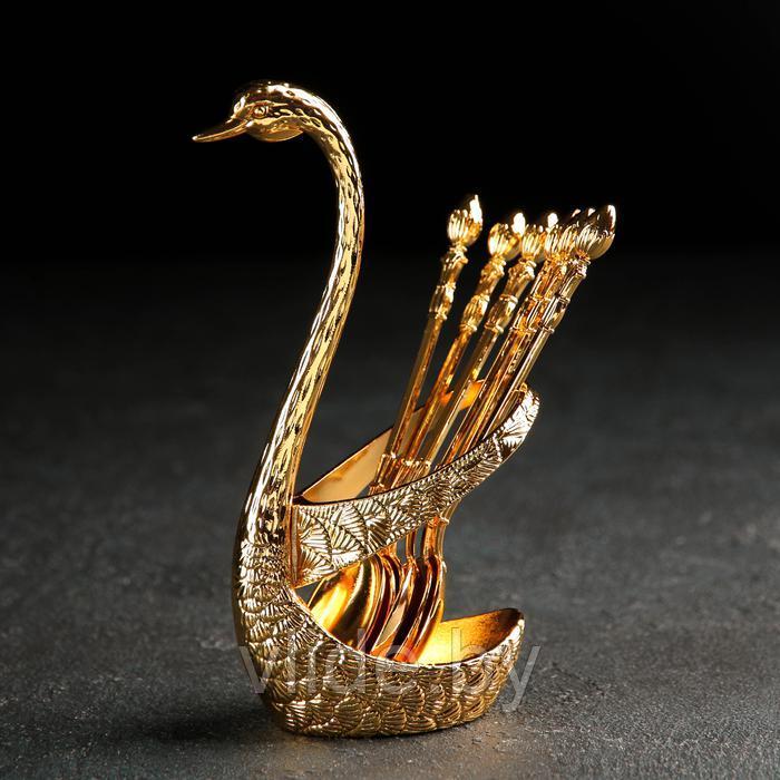 Набор ложек на подставке «Золотой лебедь», 7,5×5×14 см - фото 1 - id-p146406835
