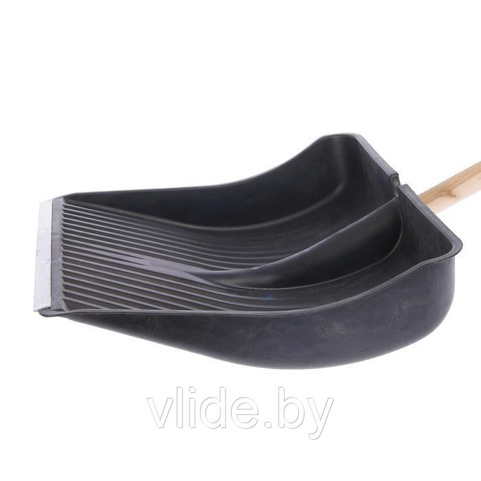 Лопата пластиковая, ковш 515 × 410 мм, с алюминиевой планкой, деревянный черенок, с ручкой - фото 3 - id-p146408726
