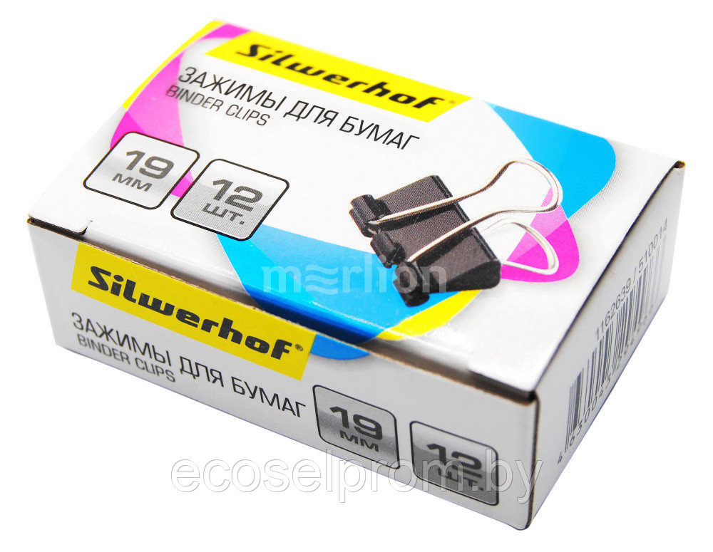 Зажимы Silwerhof 510014 сталь 19мм черный (упак.:12шт) картонная коробка - фото 2 - id-p122687101