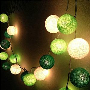 Гирлянда Новогодняя Шар хлопковый Тайские фонарики 20 шаров, 5 м Зеленая