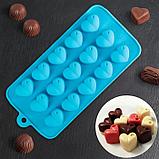 Форма для льда и шоколада Доляна «Сердечки», 20,5×10 см, 15 ячеек, цвет МИКС, фото 2