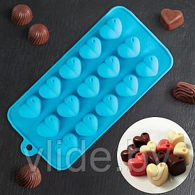 Форма для льда и шоколада Доляна «Сердечки», 20,5×10 см, 15 ячеек, цвет МИКС