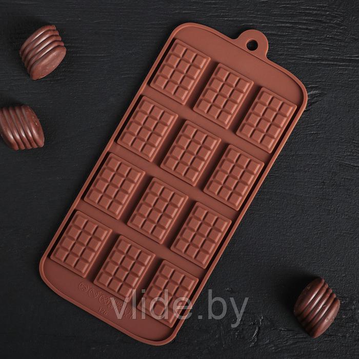 Форма для льда и шоколада Доляна «Плитка», 21×11 см, 12 ячеек (2,7×3,9 см), цвет шоколадный - фото 2 - id-p146448138