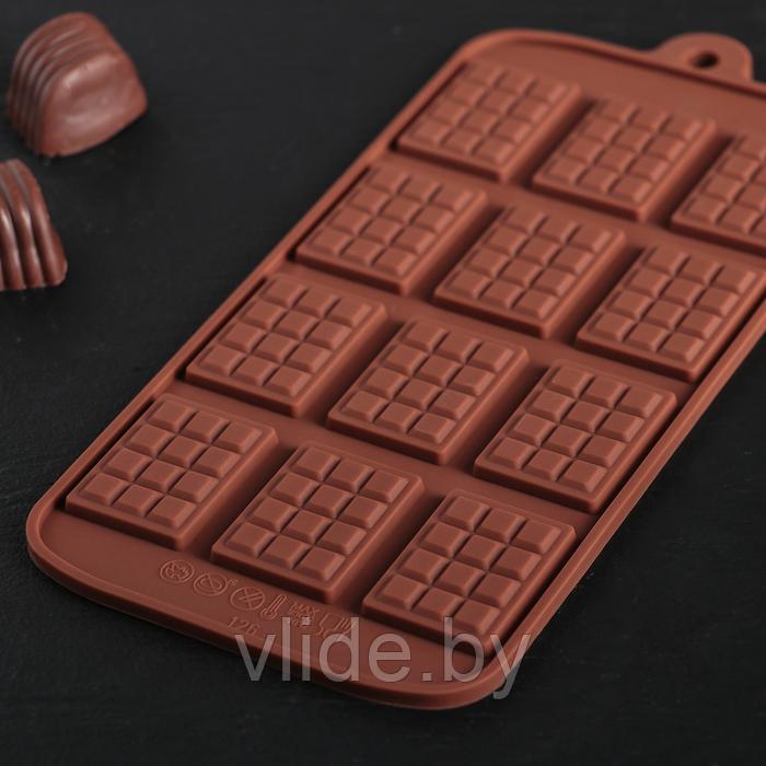 Форма для льда и шоколада Доляна «Плитка», 21×11 см, 12 ячеек (2,7×3,9 см), цвет шоколадный - фото 3 - id-p146448138