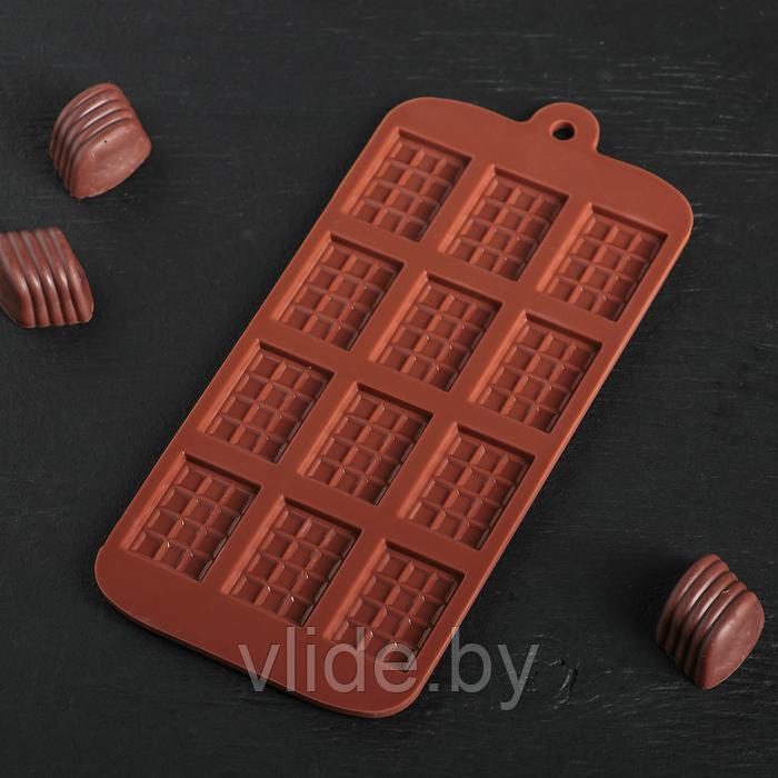 Форма для льда и шоколада Доляна «Плитка», 21×11 см, 12 ячеек (2,7×3,9 см), цвет шоколадный - фото 6 - id-p146448138