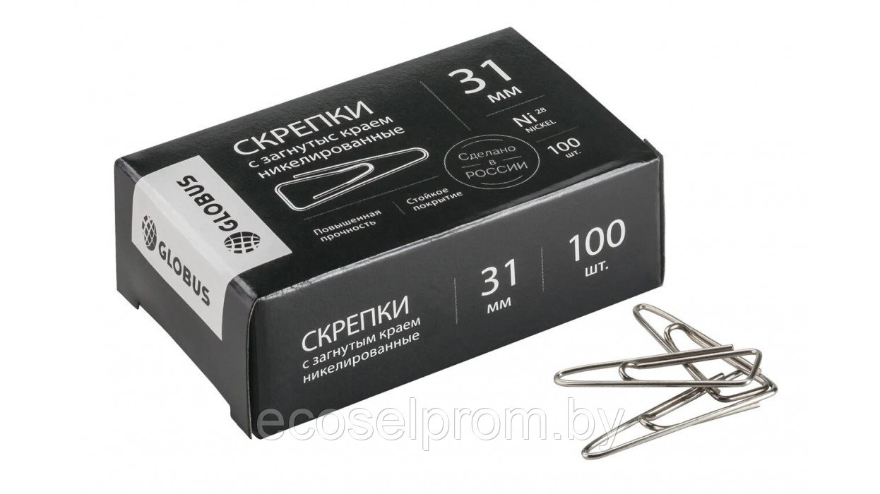 Скрепки, 31 мм, никелированные, треугольные, 100 шт., арт. С31-100Н