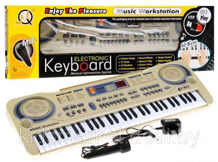 Детский синтезатор-пианино MQ-811USB с микрофоном, 61 клавиша, электронная клавиатура - фото 1 - id-p146504511