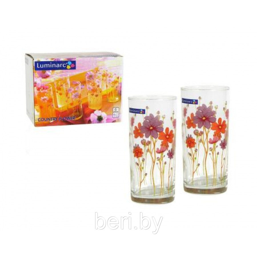 E3758 Набор стаканов с кувшином Luminarc Country Flower, 7 предметов, кувшин+6 стаканов - фото 2 - id-p146521497