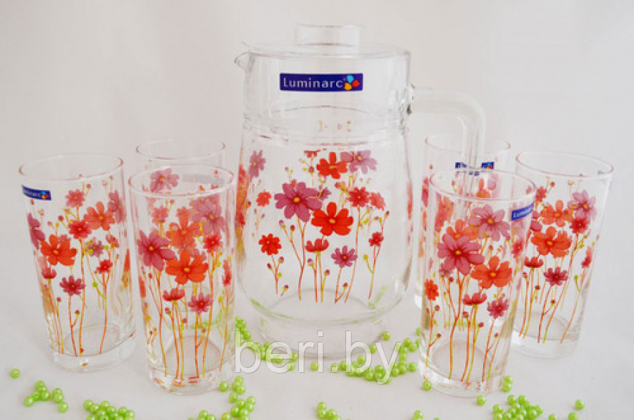 E3758 Набор стаканов с кувшином Luminarc Country Flower, 7 предметов, кувшин+6 стаканов - фото 1 - id-p146521497