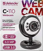 Веб-камера C-110 0.3 МП. подсветка. кнопка фото Defender
