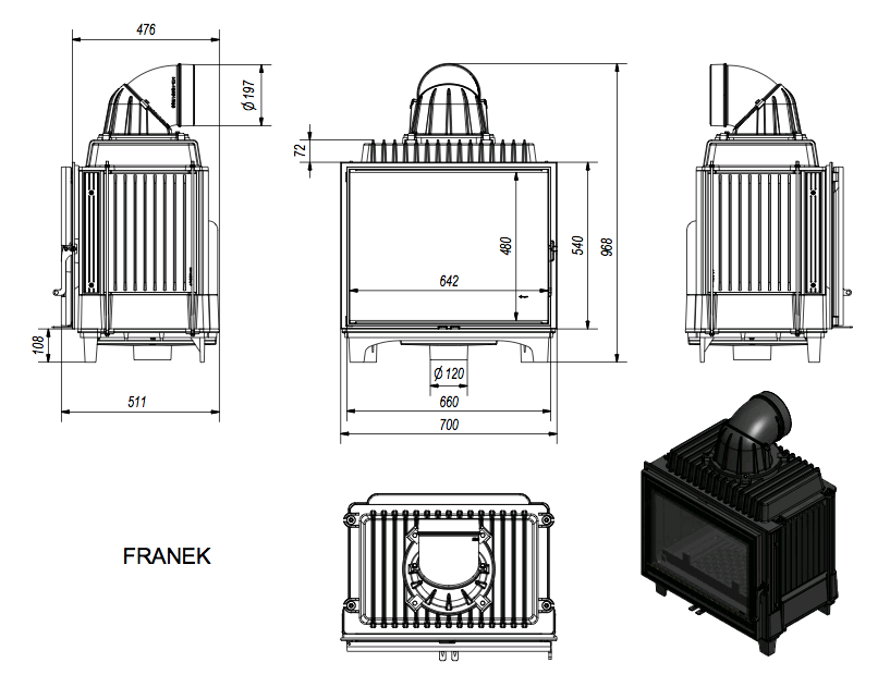 Каминная топка Franek 10 кВт - фото 7 - id-p146550625