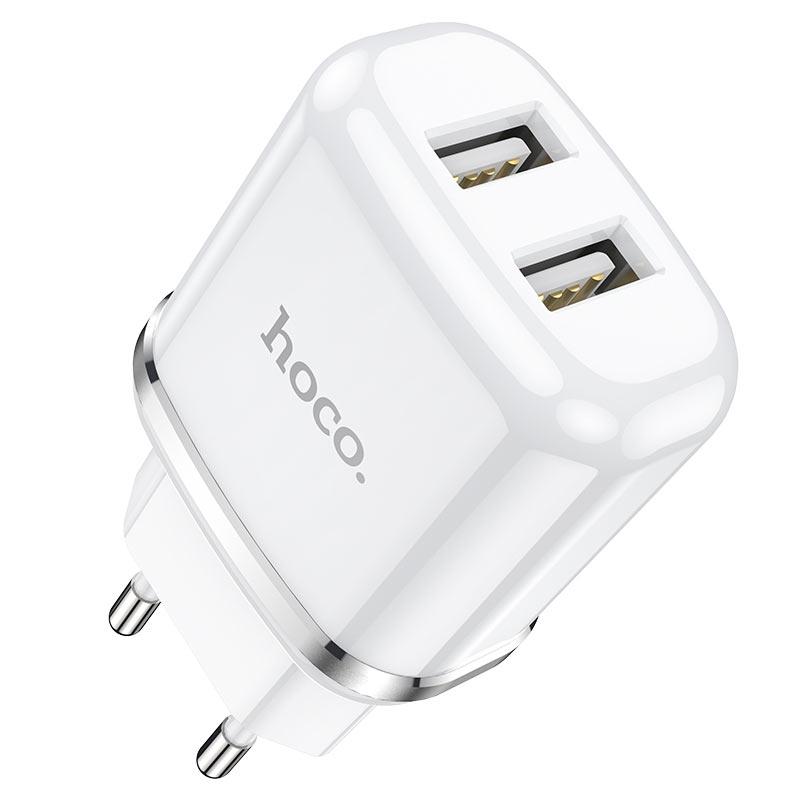 Зарядное устройство сетевое - блок питания HOCO N4, 2.4A, 2 USB, белый 555875 - фото 2 - id-p146635951