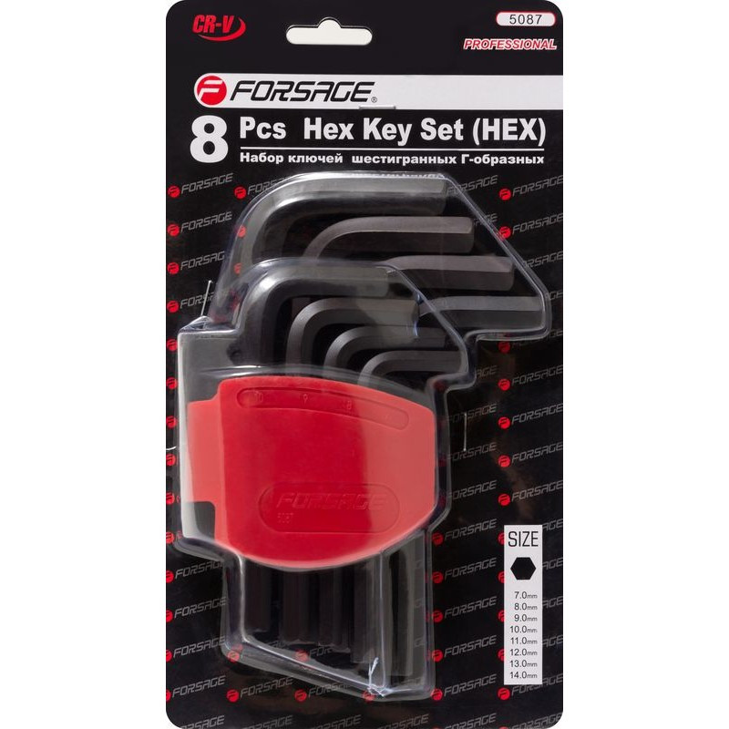 Набор ключей Г-образных 6-гранных, 8пр.(7-14мм)в пластиковом держателе F-5087